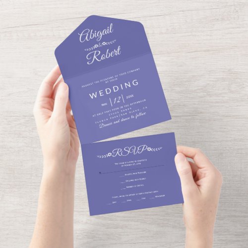 White typography and small flowers periwinkle blue all in one invitation