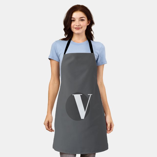 White typography custom initial gray apron (Worn)