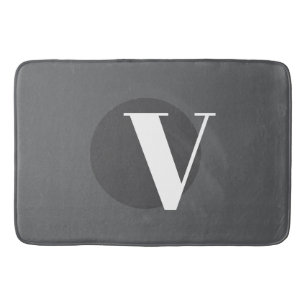 White typography custom initial gray bath mat