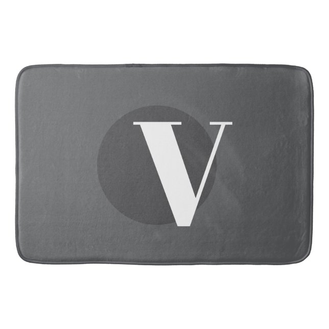 White typography custom initial gray bath mat (Front)