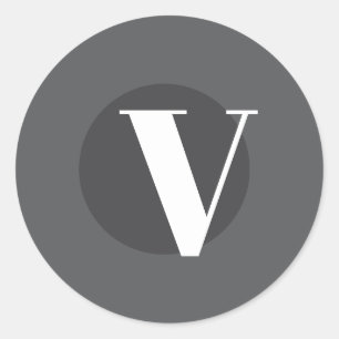 White typography custom initial gray classic round sticker