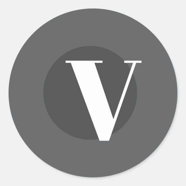 White typography custom initial gray classic round sticker (Front)