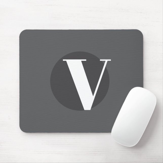 White typography custom initial gray mouse pad (With Mouse)