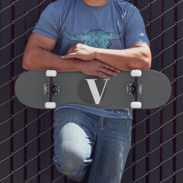 White typography custom initial gray skateboard (Outdoor 3)