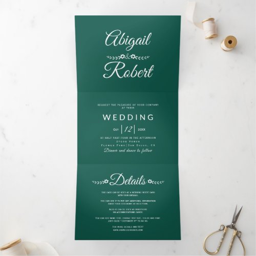White typography evergreen photo wedding  Tri_Fold invitation
