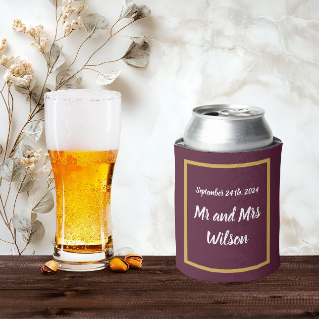 White Typography Gold Frame Dark Purple  Can Cooler (Creator Uploaded)
