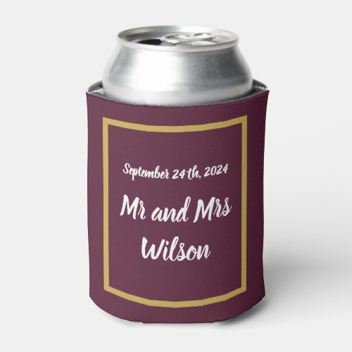 White Typography Gold Frame Dark Purple  Can Cooler