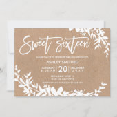 White typography leaf floral kraft sweet 16 invitation (Front)