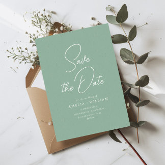 white typography lettering sage wedding save the date