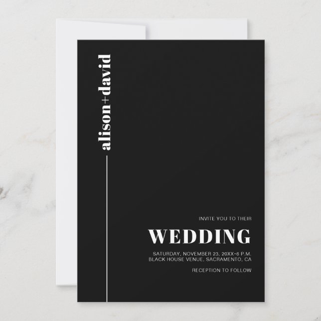 White typography minimalist QR code black wedding Invitation (Front)