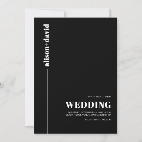 White typography minimalist QR code black wedding Invitation