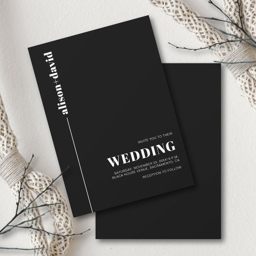 White typography modern minimalist black wedding invitation