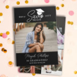 White Typography Photo Graduation Save the Date<br><div class="desc">Double sided black graduation save the date card with a typography design and a photo of the graduate. Add three more photos to the back in a clean collage. Graduation save the date template card personalized with photos in black with white text. Ask your friends and family members to save...</div>
