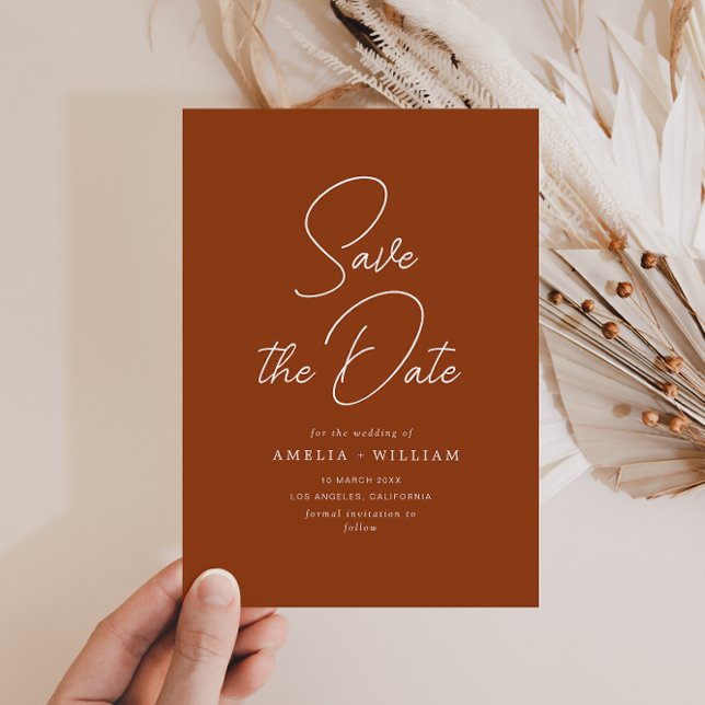 white typography terracotta wedding save the date (Creator Uploaded)