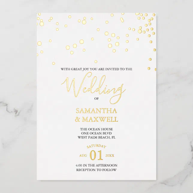 White Typography Wedding Foil Invitation | Zazzle