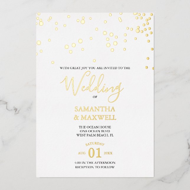 White Typography Wedding Foil Invitation (Front)