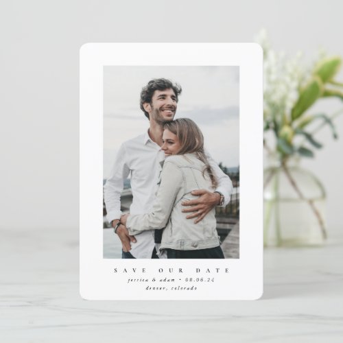 White Ultra Minimal Save The Date Photo Card