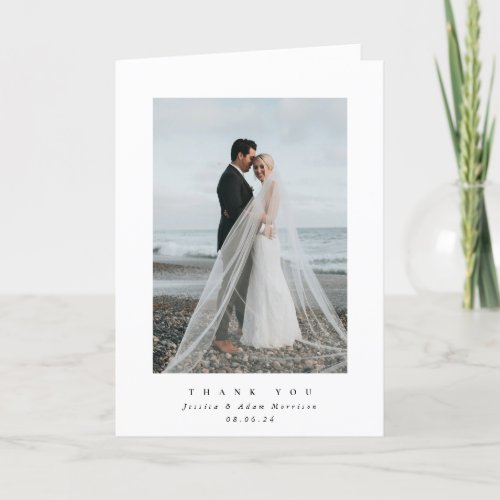 White Ultra Minimal Single Photo Wedding Thank You Card