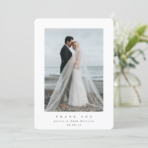 White Ultra Minimal Single Photo Wedding Thank You Card