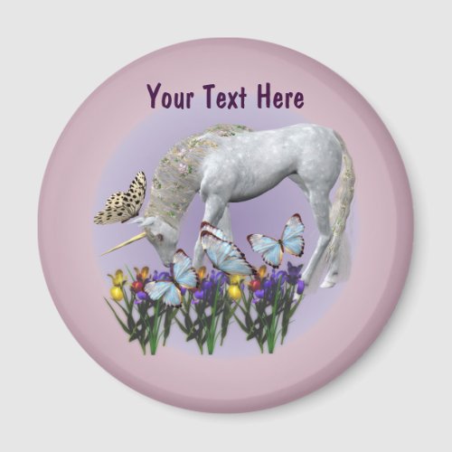 White Unicorn And Butterflies Fantasy Magnet