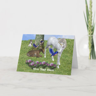 White Unicorn And Friends Animal Photo Card