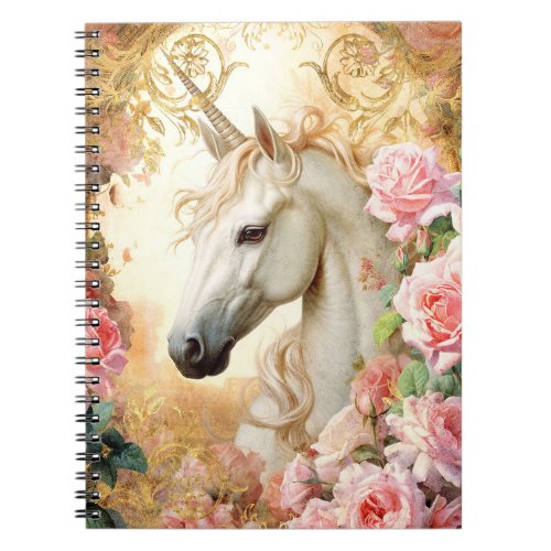 White Unicorn and Pink Roses Notebook