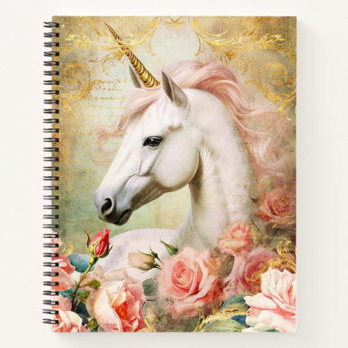 White Unicorn and Pink Roses Notebook