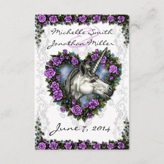 White Unicorn and Purple Rose Heart RSVP Card