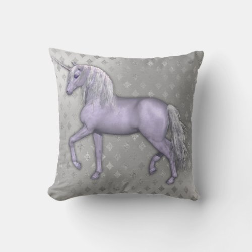 White Unicorn and Silver Diamonds Throw Pillow
