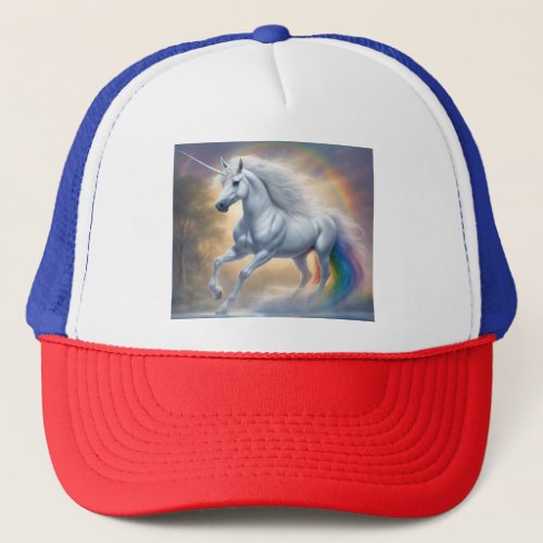 White Unicorn and the Rainbow Hues Trucker Hat
