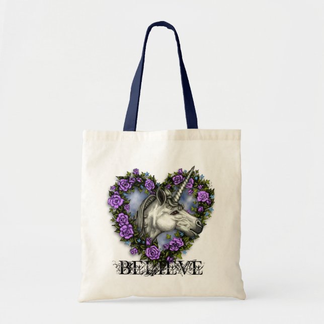 White Unicorn BELIEVE! Tote Bag (Front)