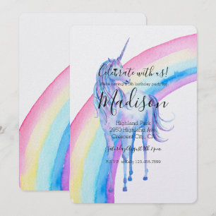 White Unicorn Birthday Invitation