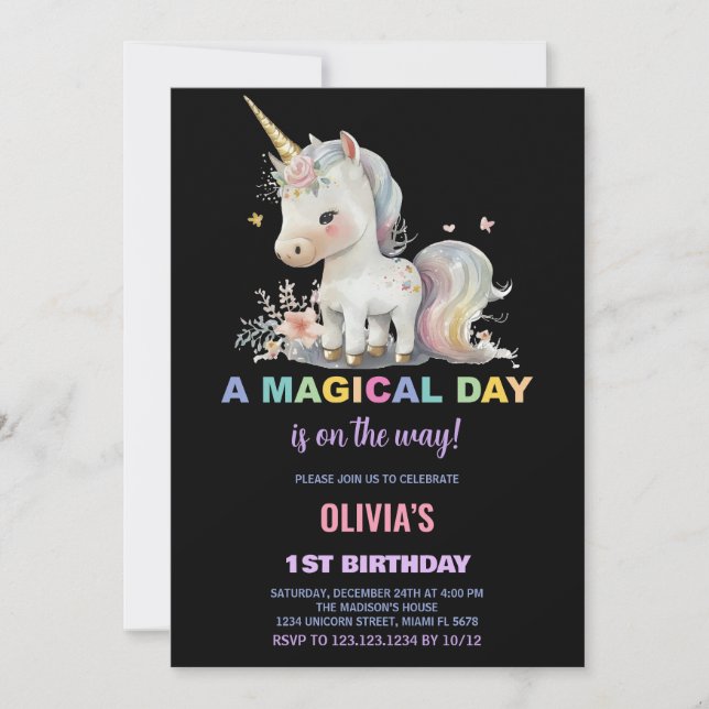White Unicorn Birthday Invitations (Front)