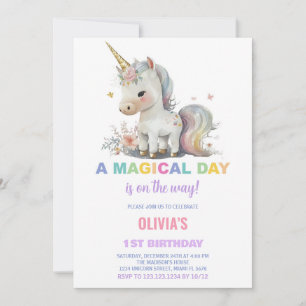 White Unicorn Birthday Invitations