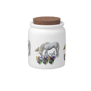 White Unicorn Blue Butterflies Flowers Candy Jars