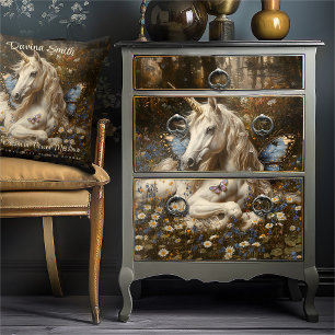 White Unicorn Blue Butterfly Meadow Floral Fantasy Tissue Paper