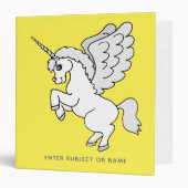 White Unicorn Bright Yellow Personalized 3 Ring Binder (Front/Inside)