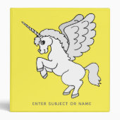 White Unicorn Bright Yellow Personalized 3 Ring Binder (Front)