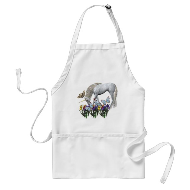 White Unicorn Butterflies Fantasy Apron (Front)