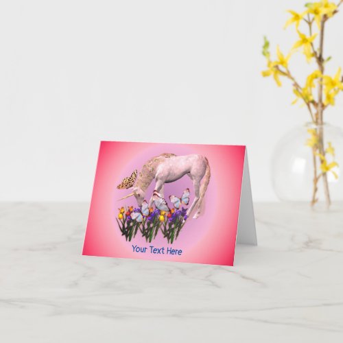 White Unicorn Butterflies Fantasy Horse Note Card