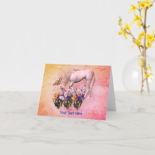 White Unicorn Butterflies Fantasy Horse Note Card