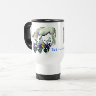 White Unicorn Butterflies Fantasy Personalized  Travel Mug
