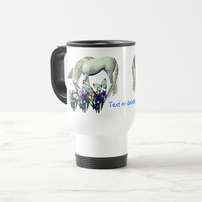 White Unicorn Butterflies Fantasy Personalized  Travel Mug (Front Left)