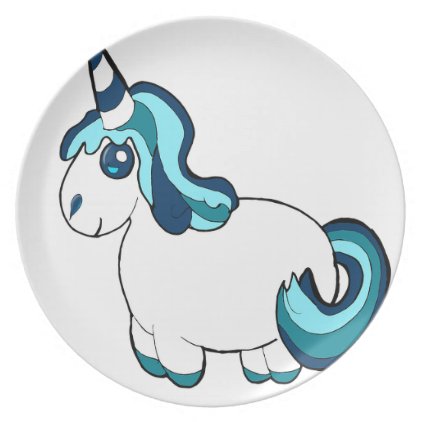 White Unicorn Cartoon Dinner Plate