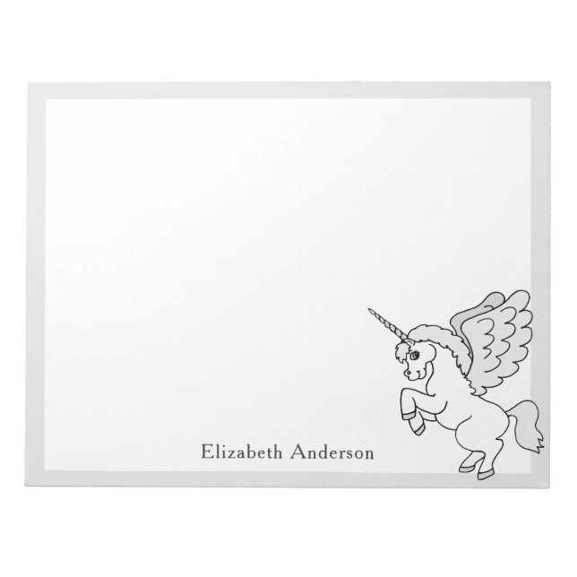 White Unicorn Custom Name Notepad (Front)