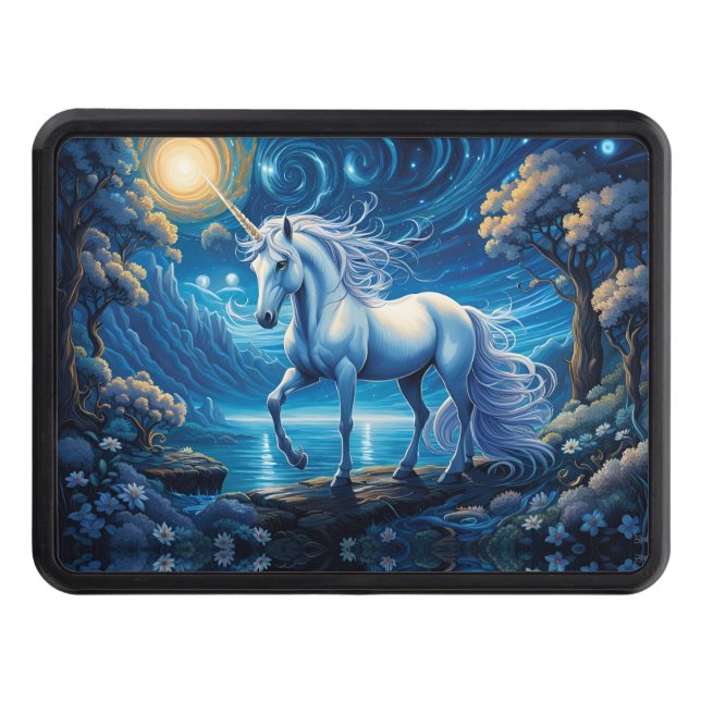 White Unicorn Fantasy Full Moon Hitch Cover (Front)