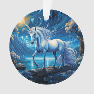 White Unicorn Fantasy Full Moon Ornament