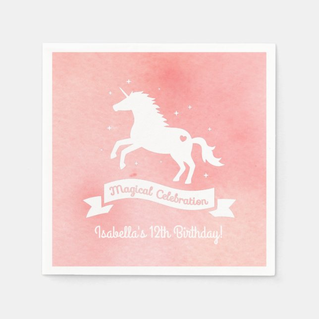 White Unicorn Fantasy Girls Birthday Party Napkins (Front)