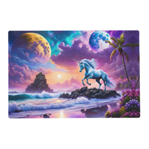 White Unicorn Fantasy Tropical Beach Placemat