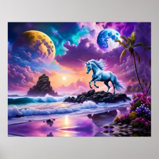White Unicorn Fantasy Tropical Beach
